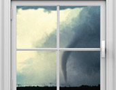 looking through window at a tornado