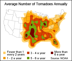 average number of tornadoes by US region